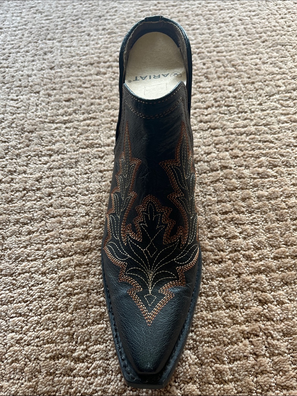 Ariat Black Ankle Boot with Brown Embroidery